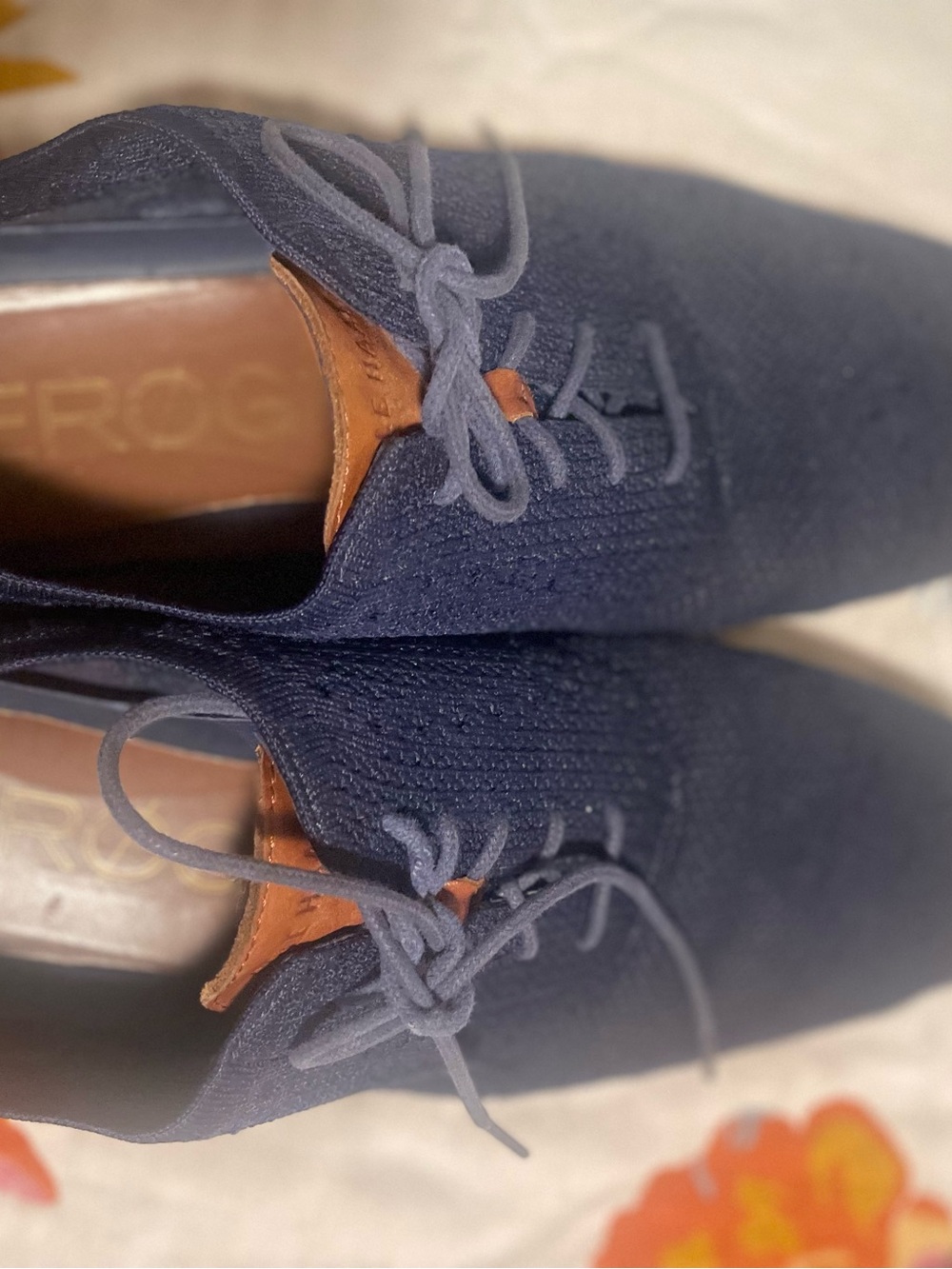 Cole Haan Navy Knit Lace-Up Oxfords with Brown Leather Accents